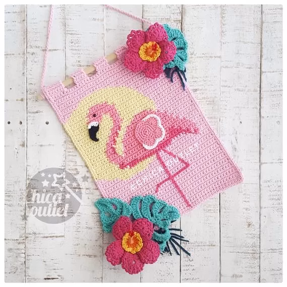 Image for Tropical flamingo wall hanging PDF pattern crochet pattern | Etsy